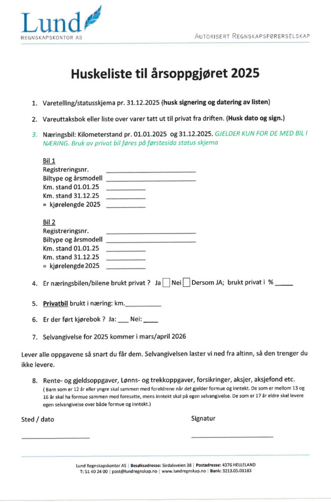 Lund regnskap Huskeliste_2025